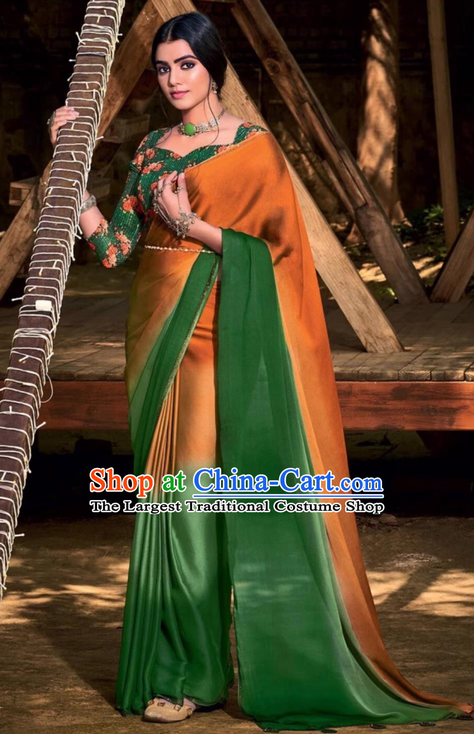 Chiffon Indian Saree With Elegant National Wrap Skirt Sari