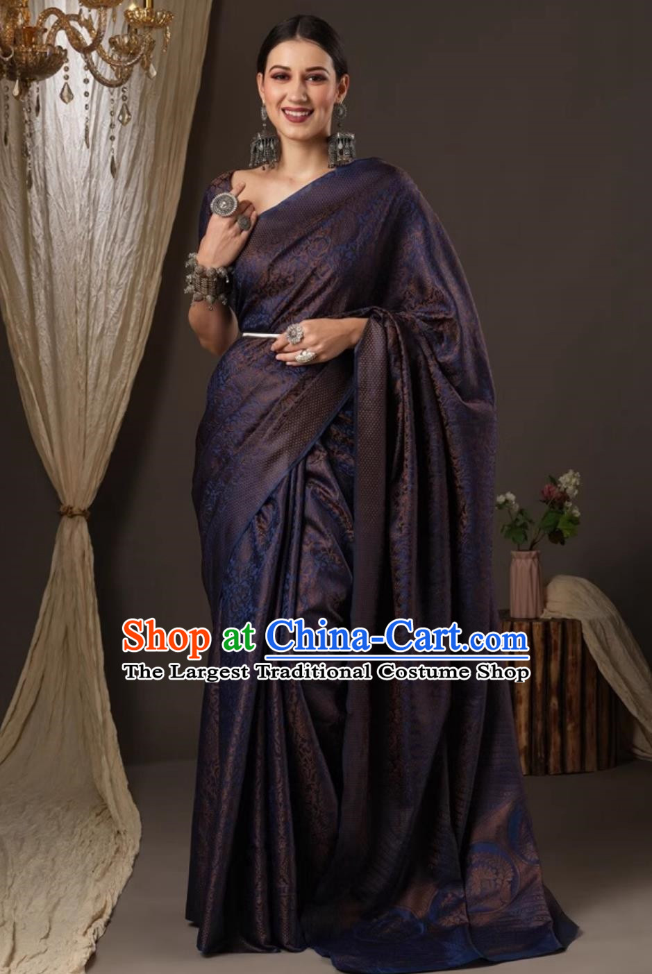 Indian Saree Silk Jacquard National Wrap Skirt Sari
