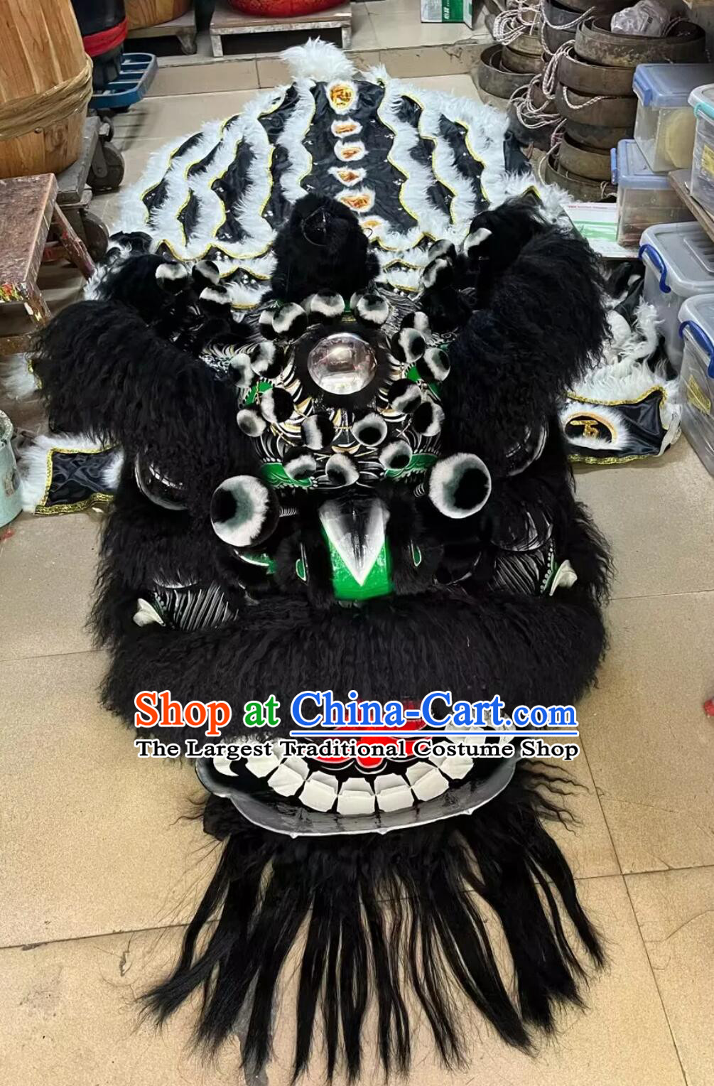 Handmade Black Fur Fut San Dance Lion Chinese Traditional Zhang Fei Lion Head Professional Dancing Lion Costumes Complete Set
