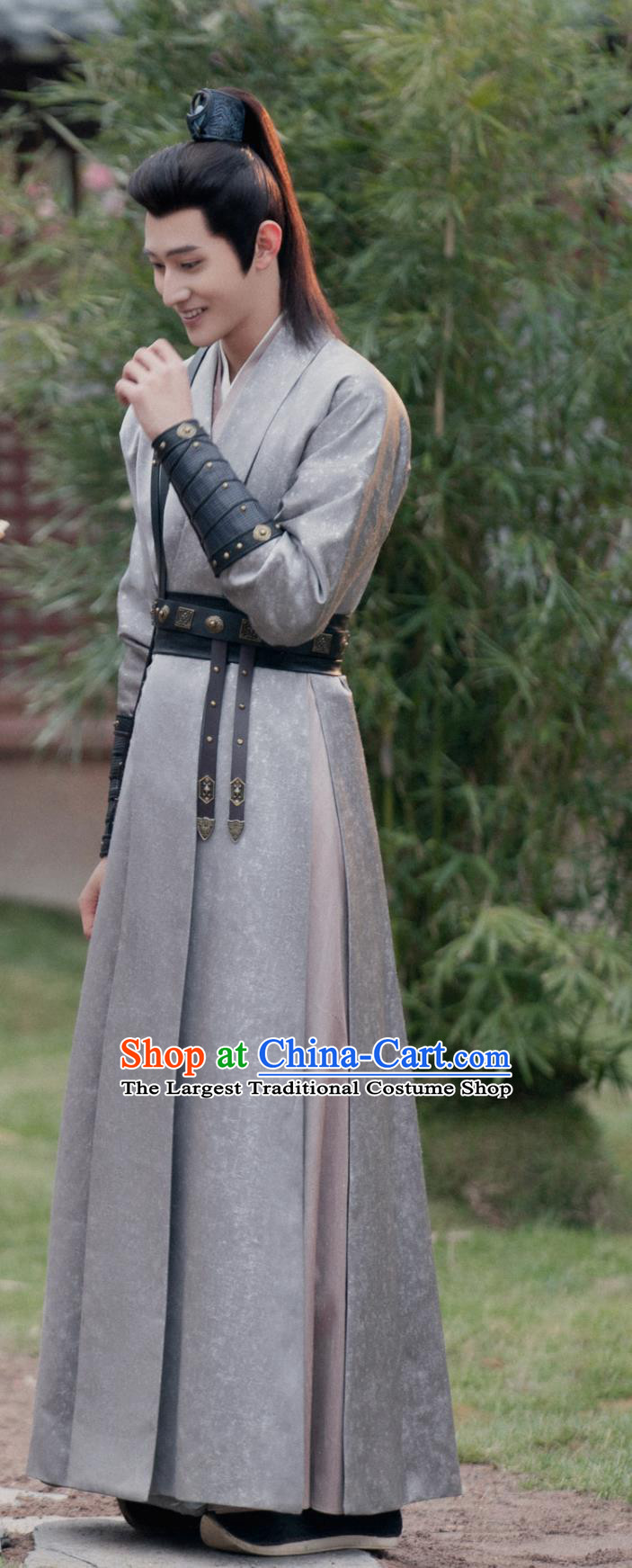 China Ancient Young Hero Garment Costumes TV Drama The Legend of Zhuohua Bodyguard Zhi Mo Grey Outfit