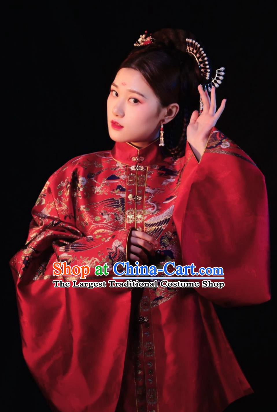 Hanfu Online Shop Traditional Ming Dynasty Woman Garments China Wedding Clothing Ancient Chinese Costumes Red Blouse and Mamian Skirt Complete Set