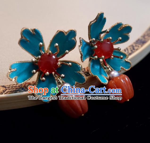 China Ancient Empress Agate Earrings Handmade Ming Dynasty Eardrops Traditional Chinese Hanfu Ear Jewelries