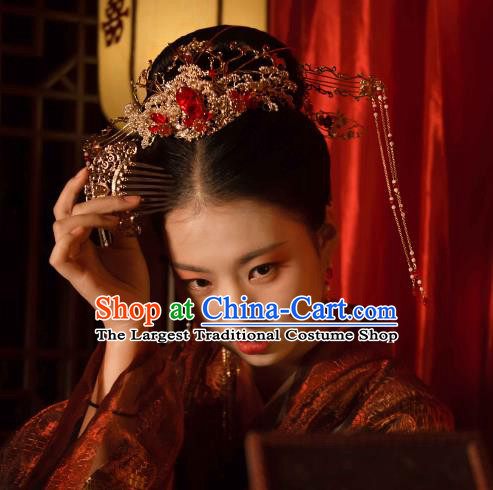Traditional Chinese Hanfu Wedding Hair Jewelries China Ancient Princess Headdress Handmade Tang Dynasty Bride Hair Crown and Hairpins Complete Set