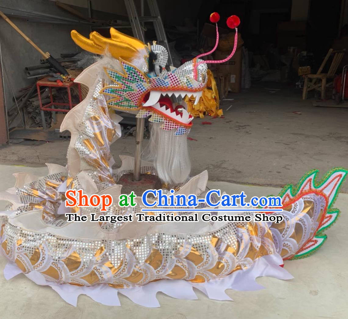 Chinese Traditional White Dancing Dragon New Year Handmade Dance Dragon Head and Body Costume Complete Set for Kids