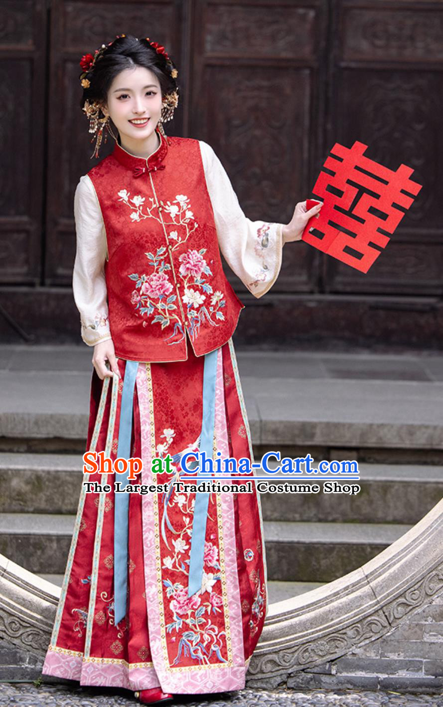 China Traditional Wedding Costume Ancient Chinese Clothing Minguo Bride Embroidered Attire