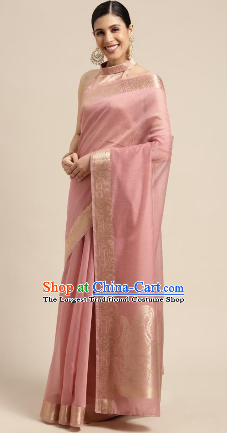 India Woman Costume Indian National Clothing Traditional Festival Light Pink Sari Dress