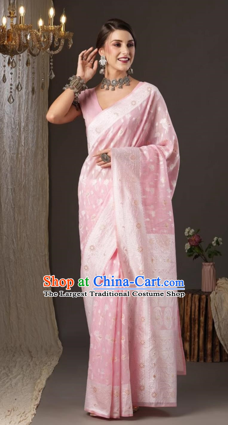 Indian National Clothing Traditional Festival Pink Sari Dress India Woman Costume