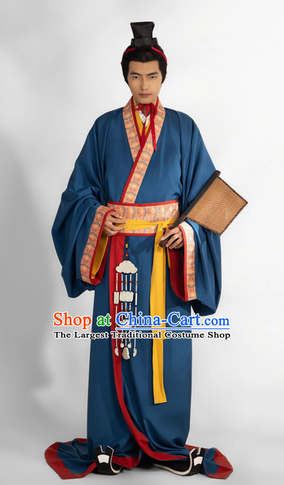 Traditional Blue Warring States Robe China Travel Photography Costume Mens Hanfu Ancient Chinese Scholar Clothing