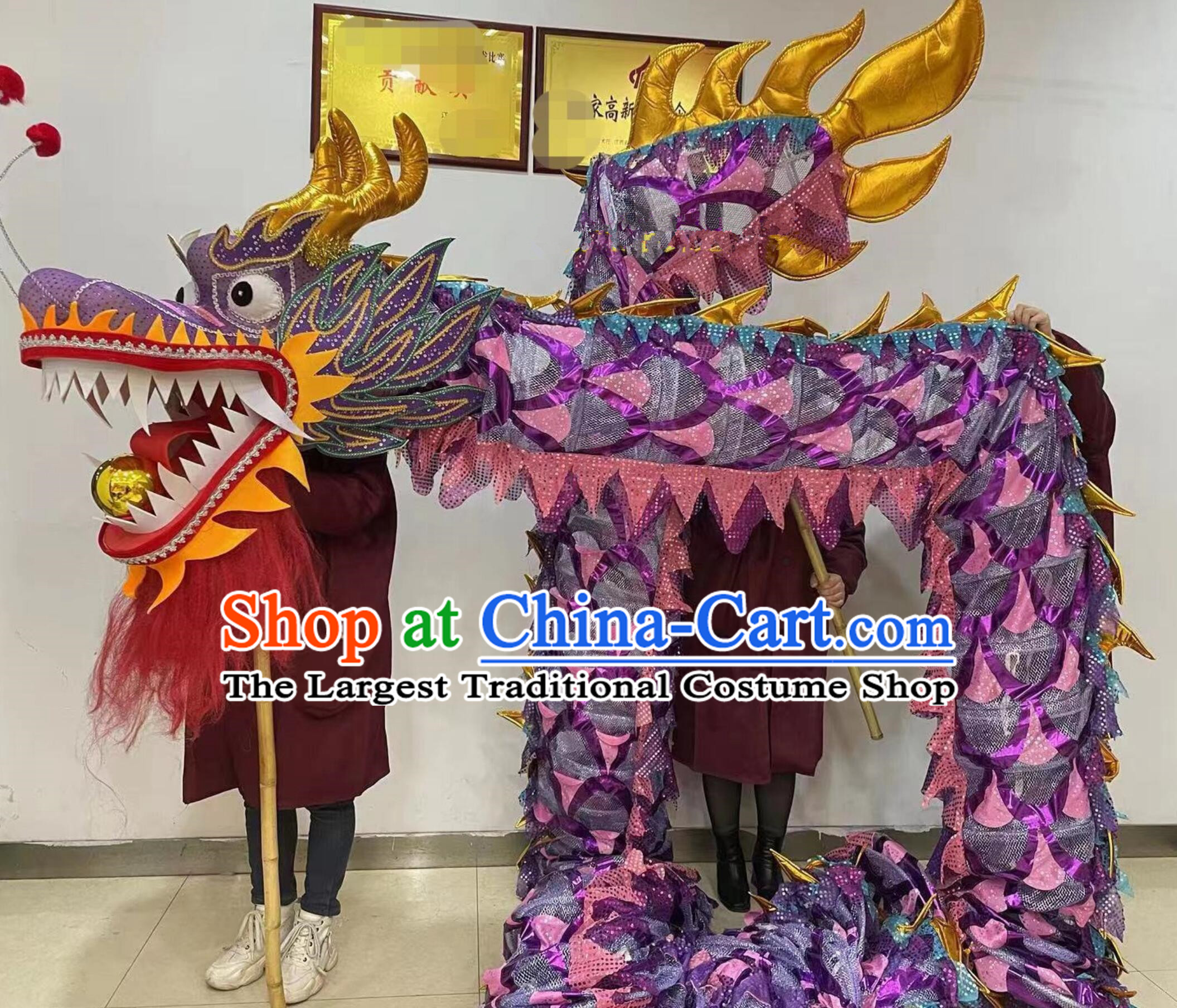 Purple Celebration Parade Dragon Costume Professional Competition Dragon Dancing Prop Chinese Dragon Dance Net Costume