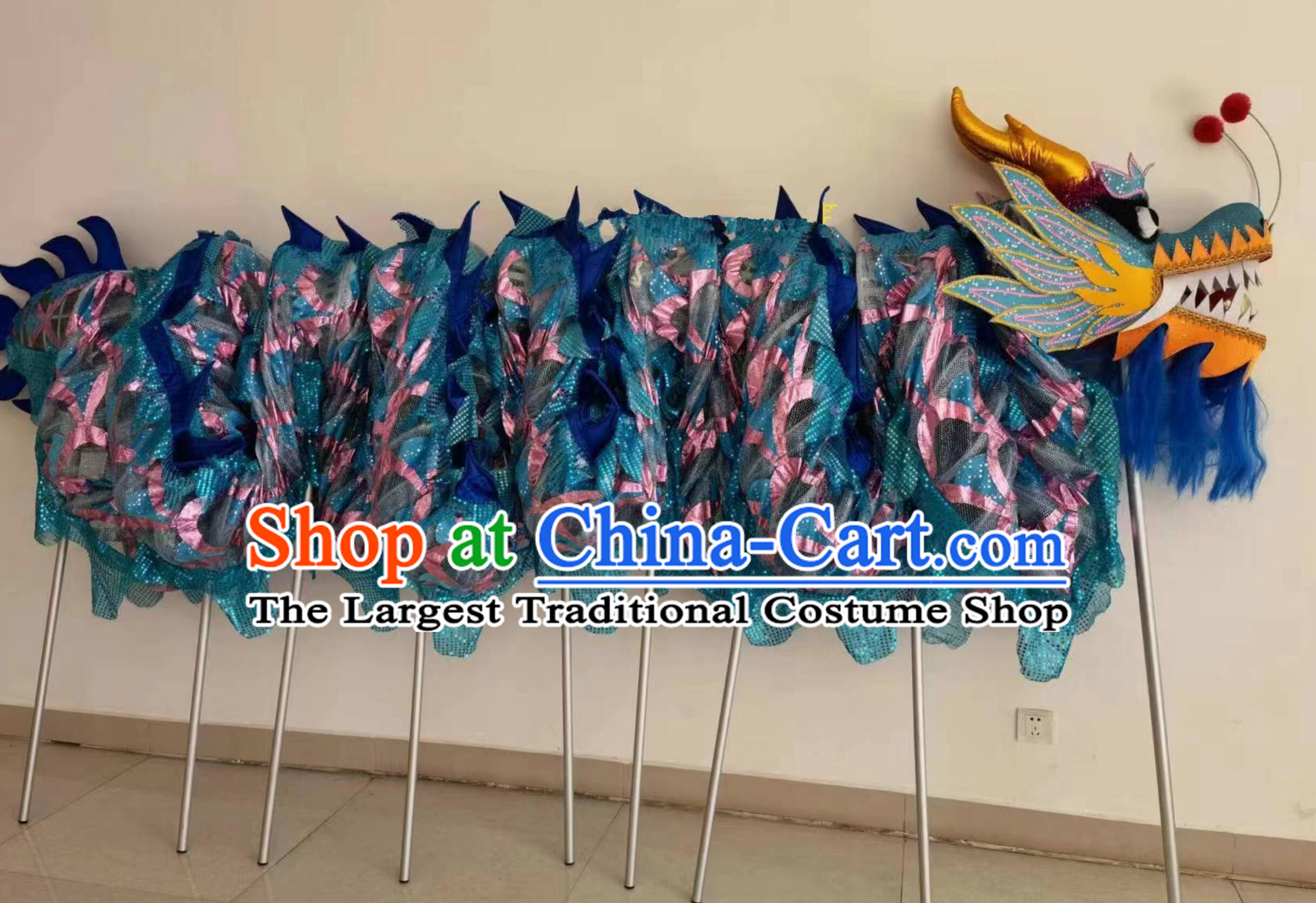 Royal Blue Professional Competition Dragon Dancing Prop Chinese Dragon Dance Net Costume Celebration Parade Dragon Costume