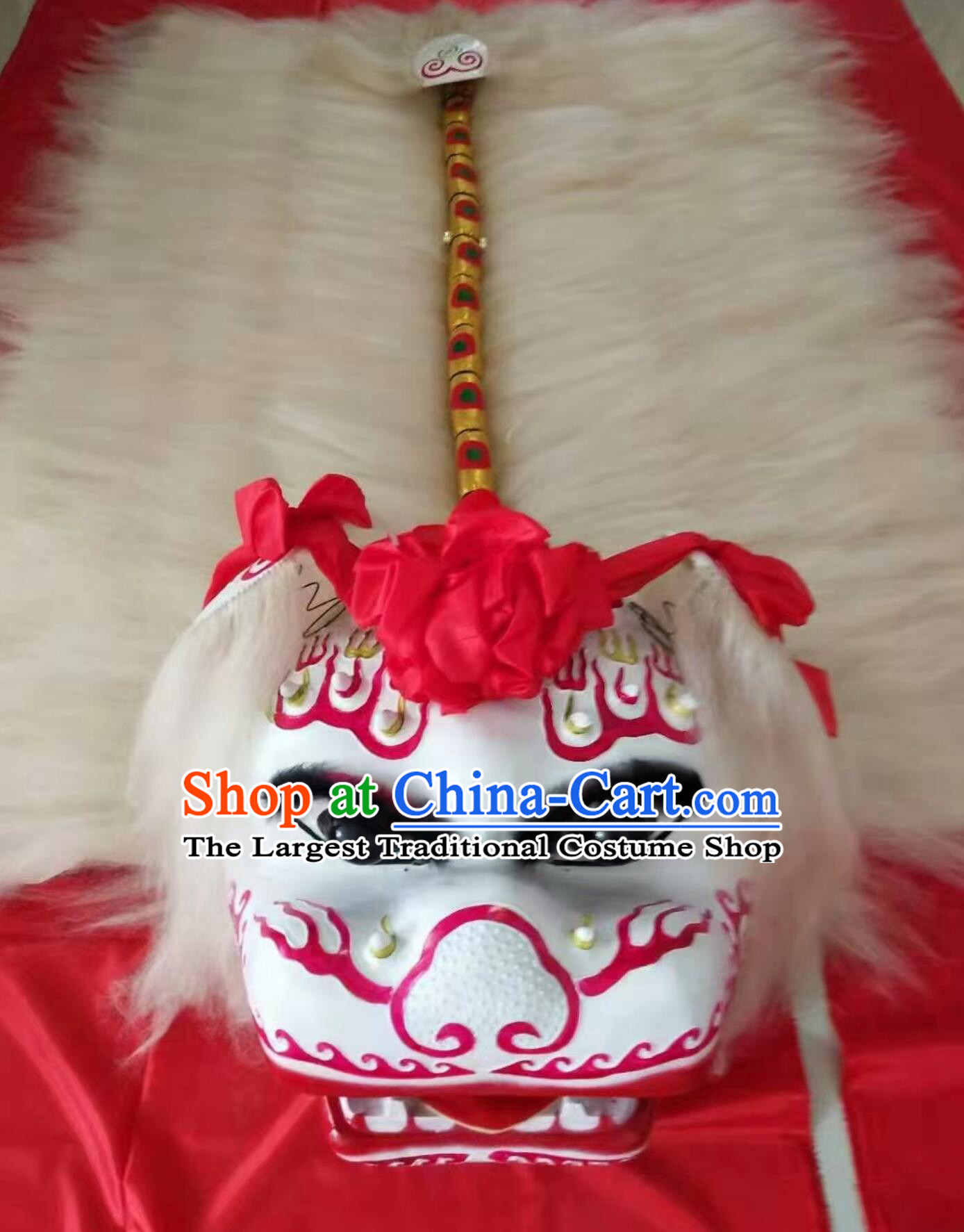 Chinese Beijing Traditional Lion Dance White Yak Hair Costume China Spring Festival Lion Dance Props Lion Head and Clothing for Adults