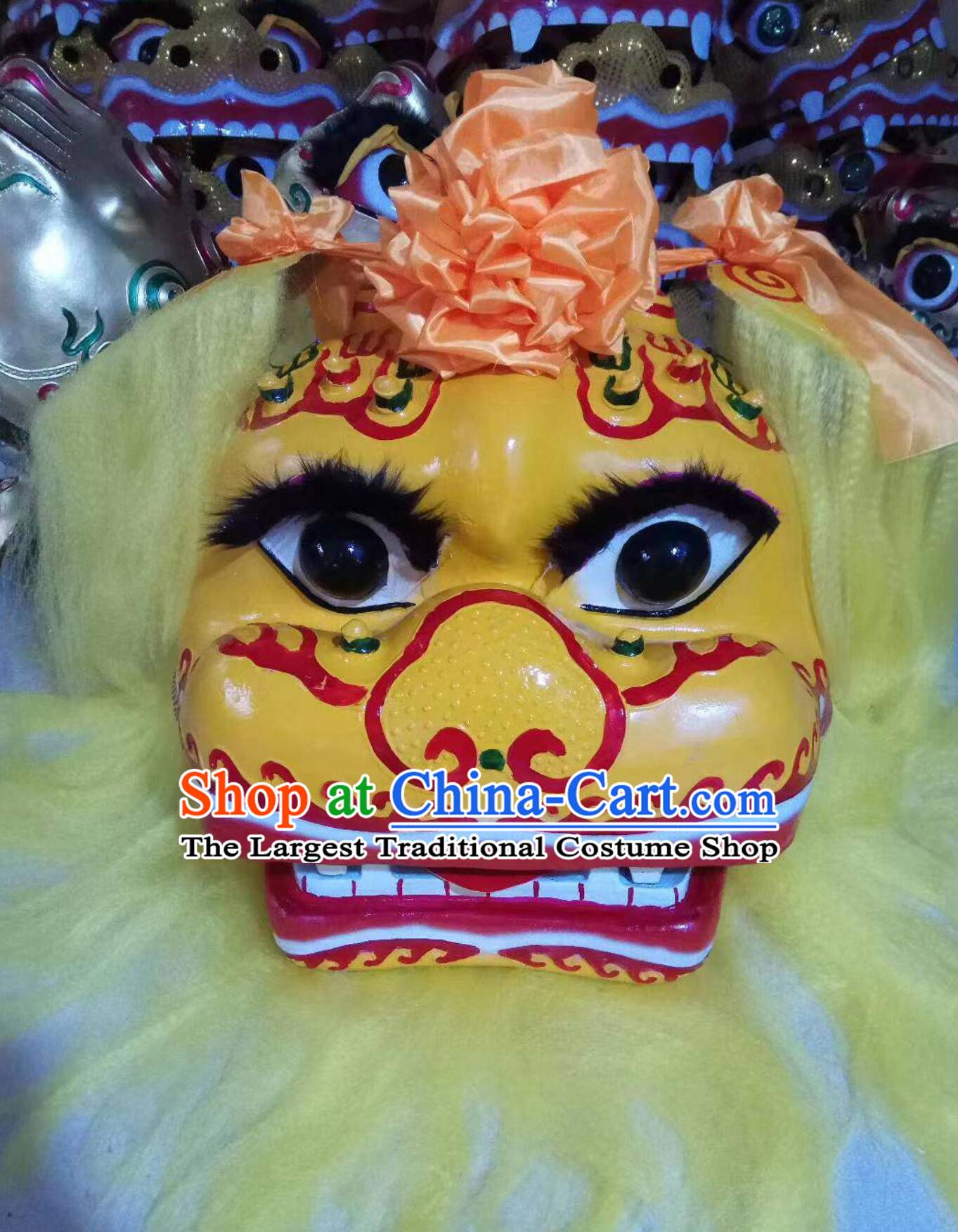 China Spring Festival Lion Dance Props Lion Head and Clothing Chinese Beijing Traditional Lion Dance Yellow Yak Hair Costume for Adults