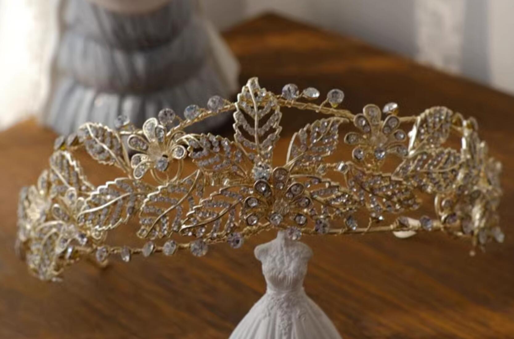 Top Bride Hair Jewelry Wedding Golden Royal Crown Handmade Princess Zircon Headwear
