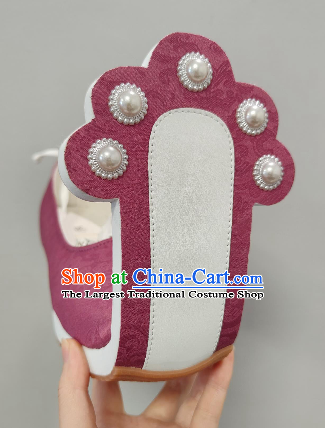 Handmade China Tang Dynasty Dengyun Shoes Traditional Hanfu Stage Show Shoes Ancient Chinese Empress Amaranth Shoes