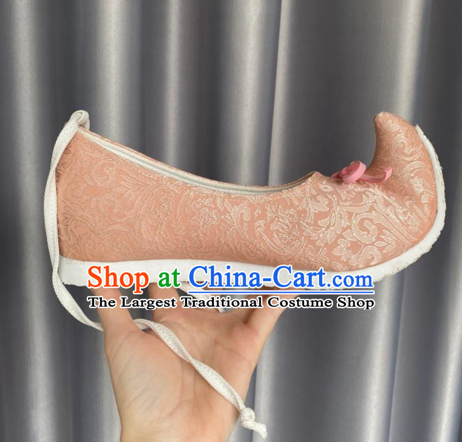 Traditional Hanfu Stage Show Shoes Ancient Chinese Princess Orange Shoes Handmade China Song Dynasty Empress Curved Toe Shoes