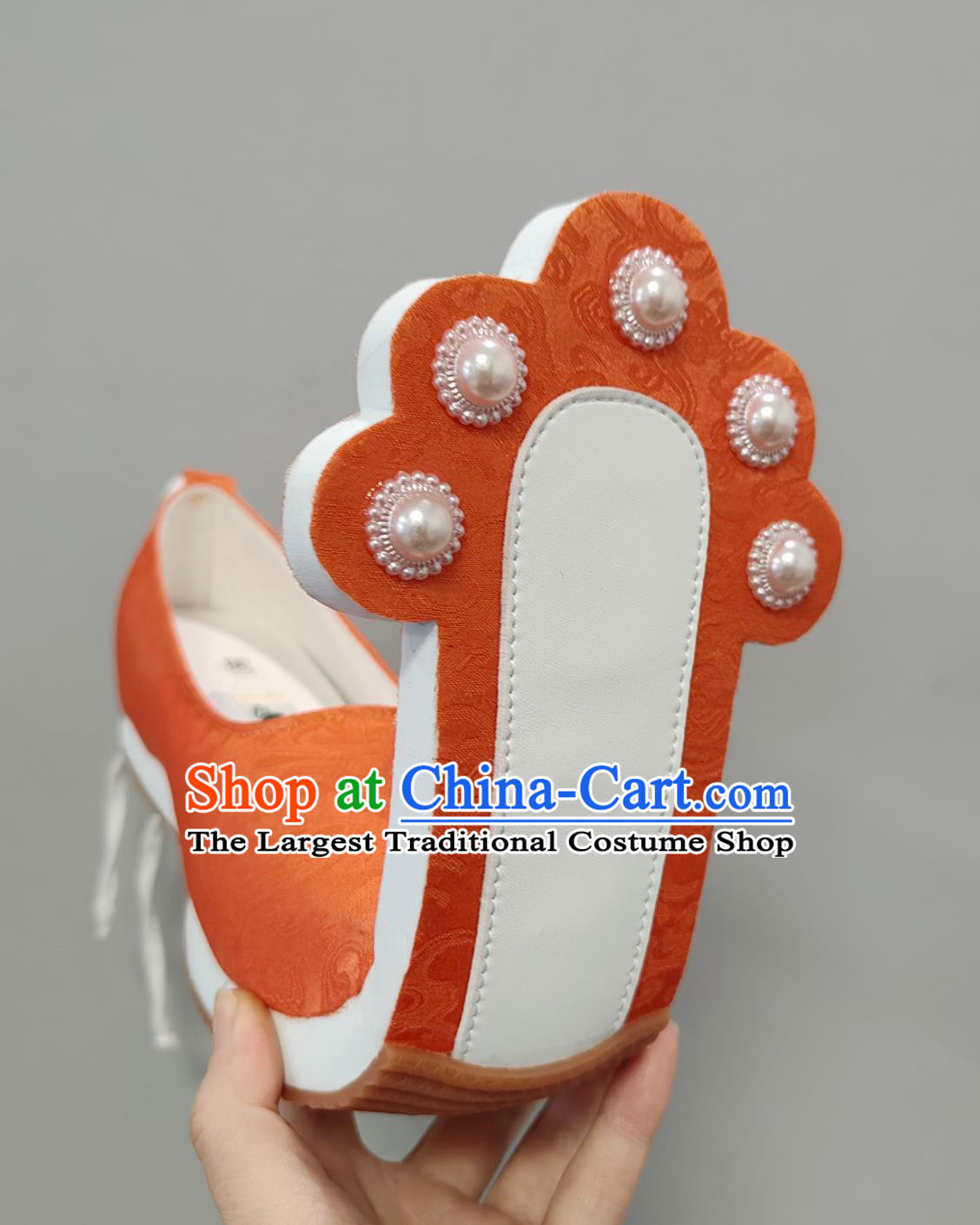 Ancient Chinese Empress Orange Shoes Handmade China Tang Dynasty Dengyun Shoes Traditional Hanfu Stage Show Shoes