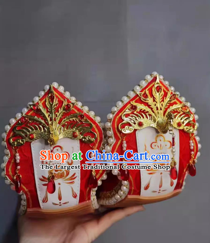China Ming Dynasty Wedding Shoes Traditional Hanfu Show Shoes Ancient Chinese Princess Hand Painted Peony Shoes