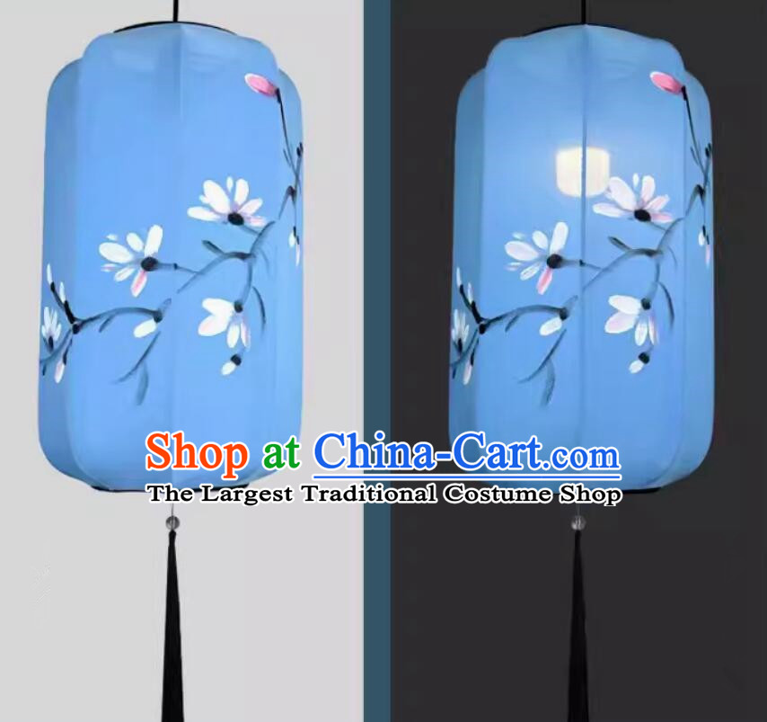 Hand Painted Blue Lantern Handmade Chinese Lantern Traditional Festival Lamp