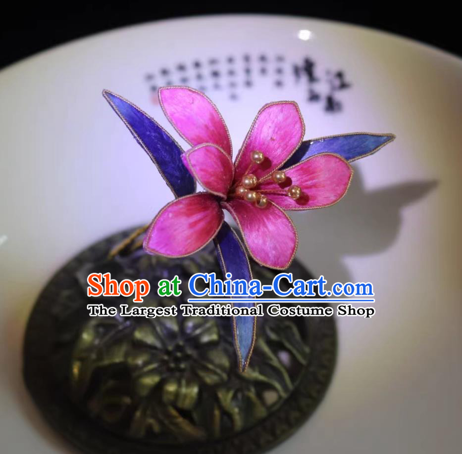 Chinese Cheongsam Brooch China Classical Rosy Silk Orchid Corsage Traditional Intangible Heritage Artwork Handmade Hanfu Jewelry