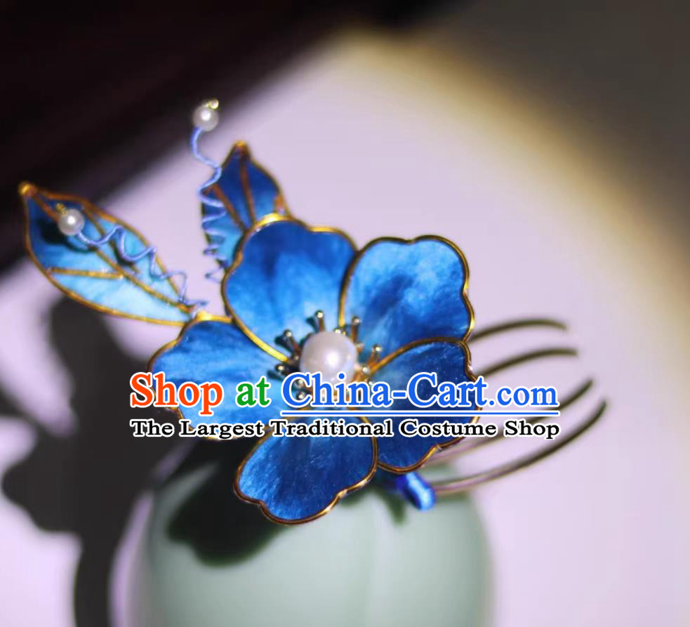 Chinese Cheongsam Blue Silk Hair Comb China Qing Dynasty Empress Hairpin Traditional Intangible Heritage Artwork Handmade Hanfu Hair Jewelry