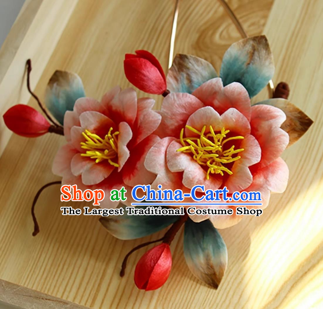 China Hanfu Hairpin Traditional Intangible Heritage Artwork Handmade Hair Jewelry Chinese Cheongsam Silk Peony Hair Clip