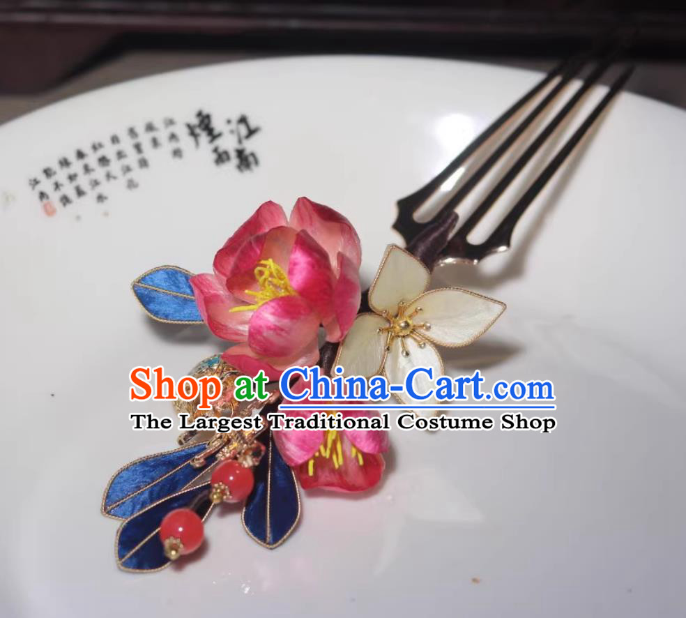 China Hanfu Hairpin Traditional Intangible Heritage Artwork Handmade Headpiece Chinese Cheongsam Silk Camellia Hair Comb