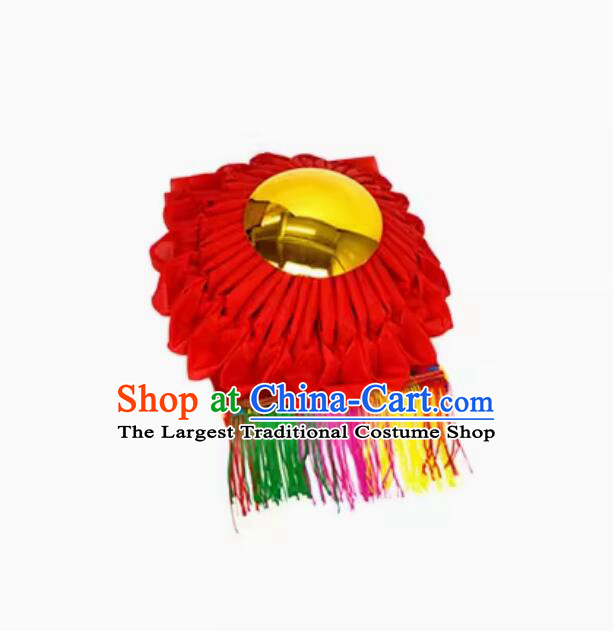 20 cm Handmade Red Flower Ball God Worshipping Supply Decoration Red Ribbon Mirror