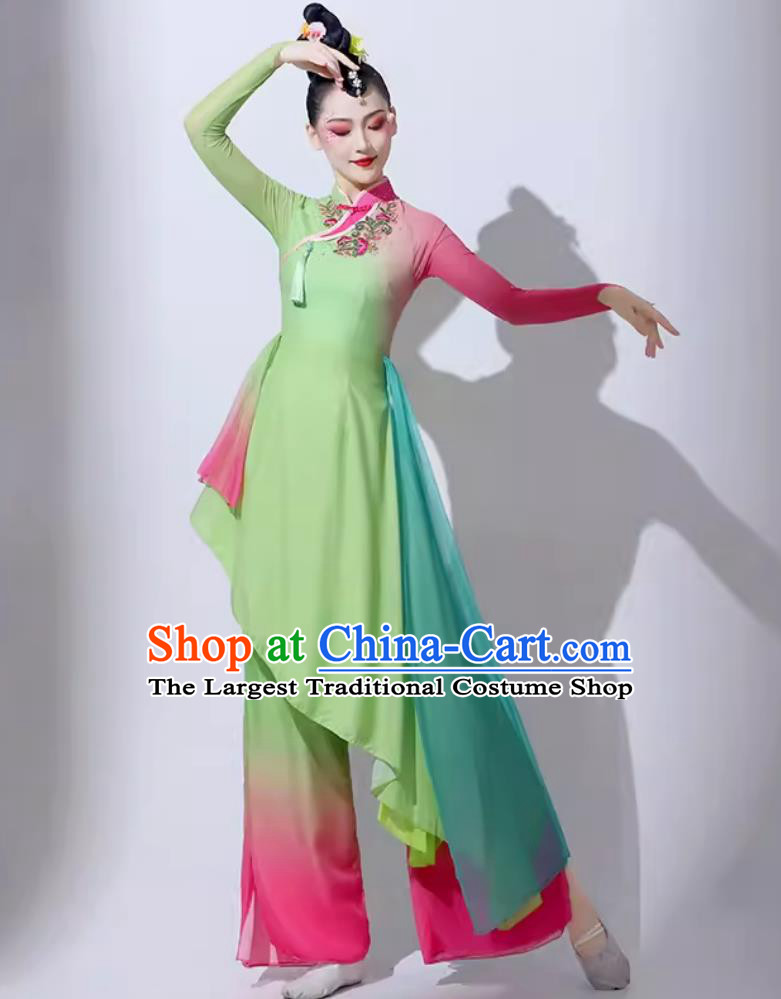 Traditional Fan Dance Green Outfit Women Group Performance Lotus Dance Clothing Chinese Classical Dance Costume