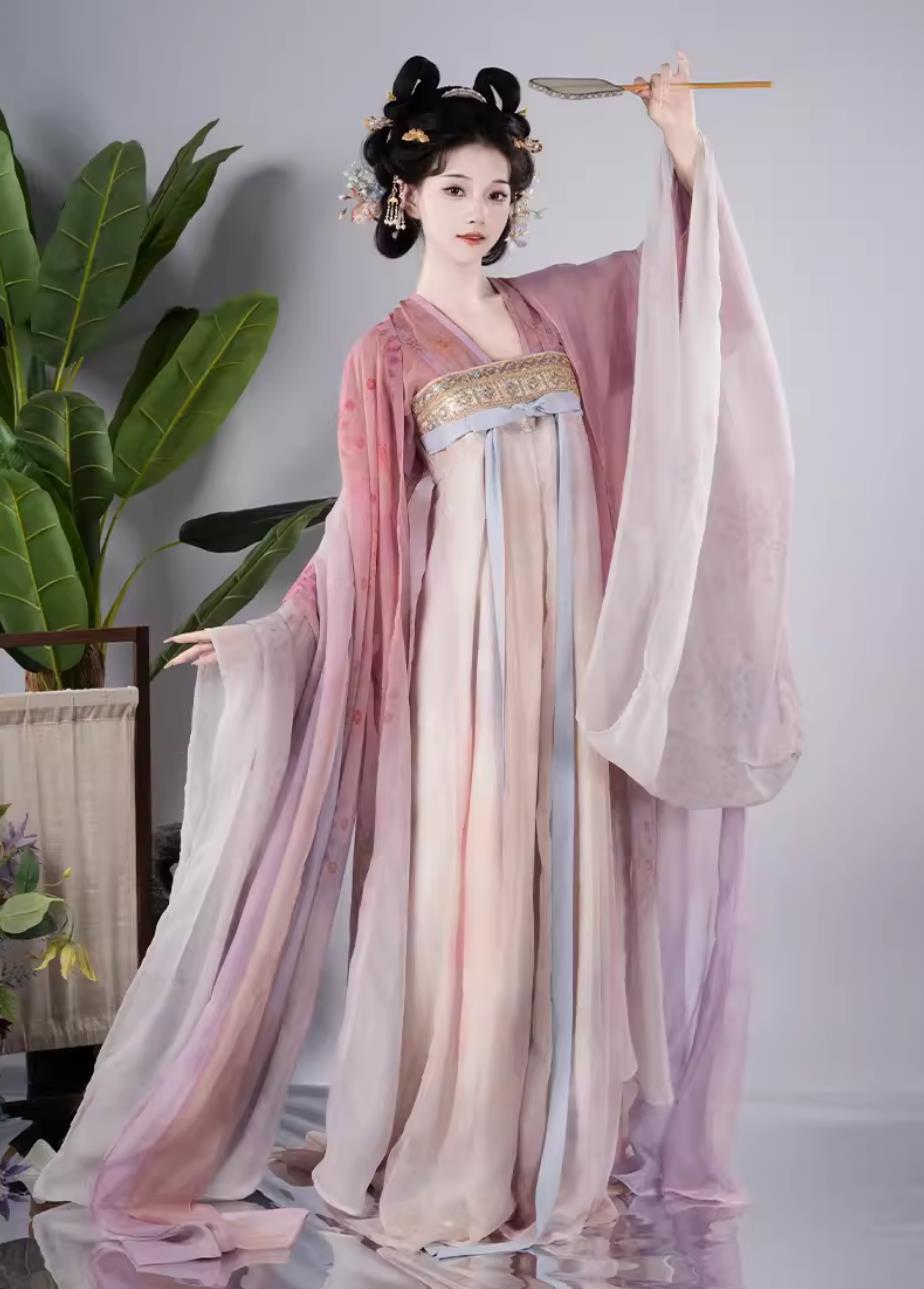 Chinese Tang Dynasty Princess Pink Dress China Travel Photography Dunhuang Fairy Clothing Traditional Hanfu Woman Costume