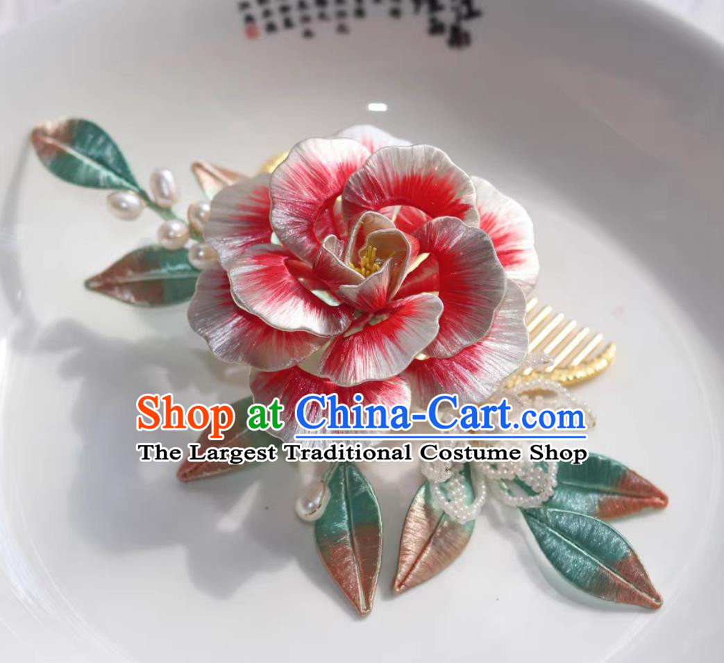 Handmade Ancient Princess Pink Silk Peony Hair Comb Traditional Chinese Tang Dynasty Hairpin China Hanfu Hair Jewelry