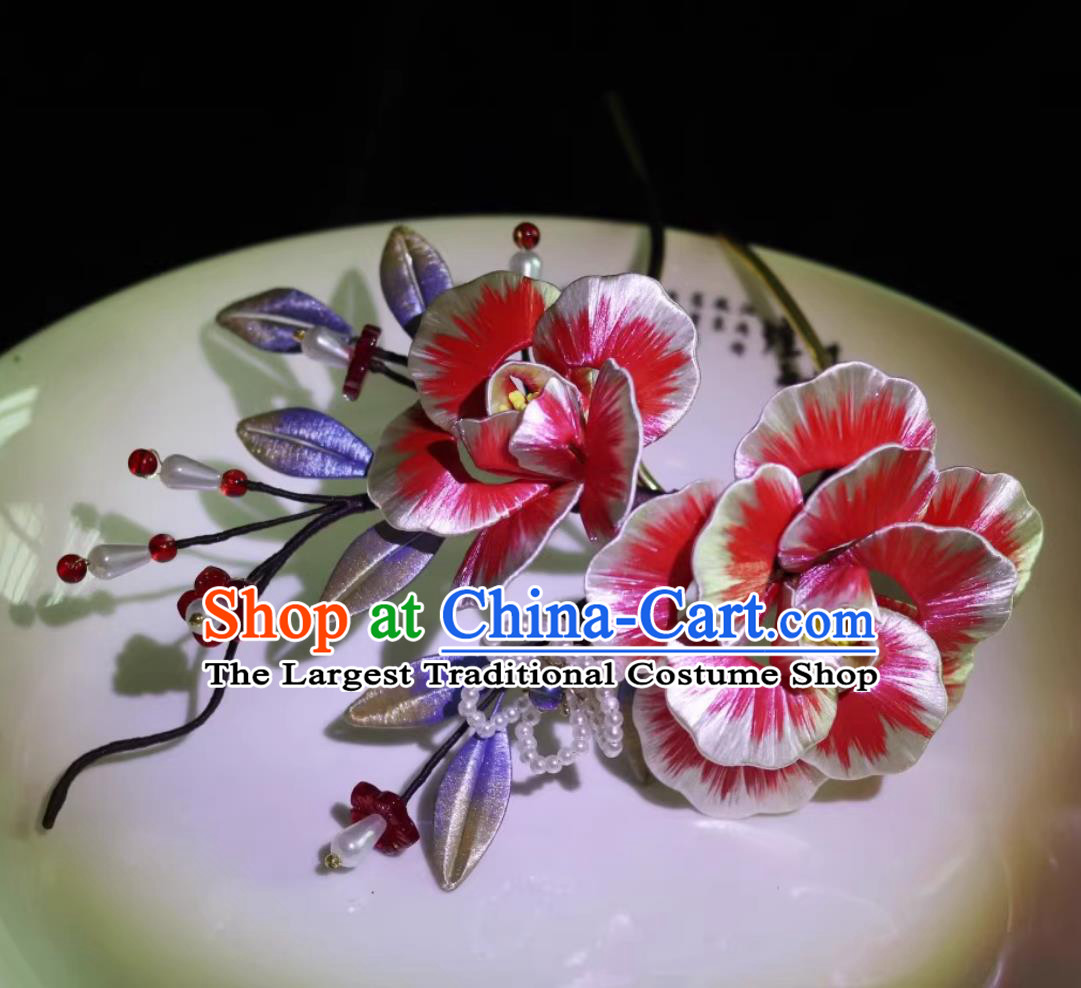 Traditional China Hanfu Hair Jewelry Handmade Ancient Princess Silk Peony Hair Clip Chinese Tang Dynasty Pearls Hairpin