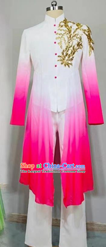 Top Stage Performance Costume Chinese Spring Festival Gala Opening Dance Clothing Mens Chorus Pink Suit