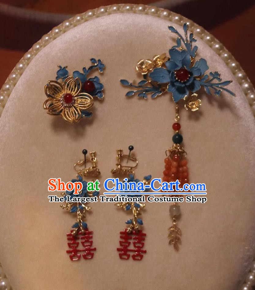 Handmade Bride Hair Accessories and Earrings Traditional Chinese Wedding Headpieces China Cheongsam Hair Jewelries