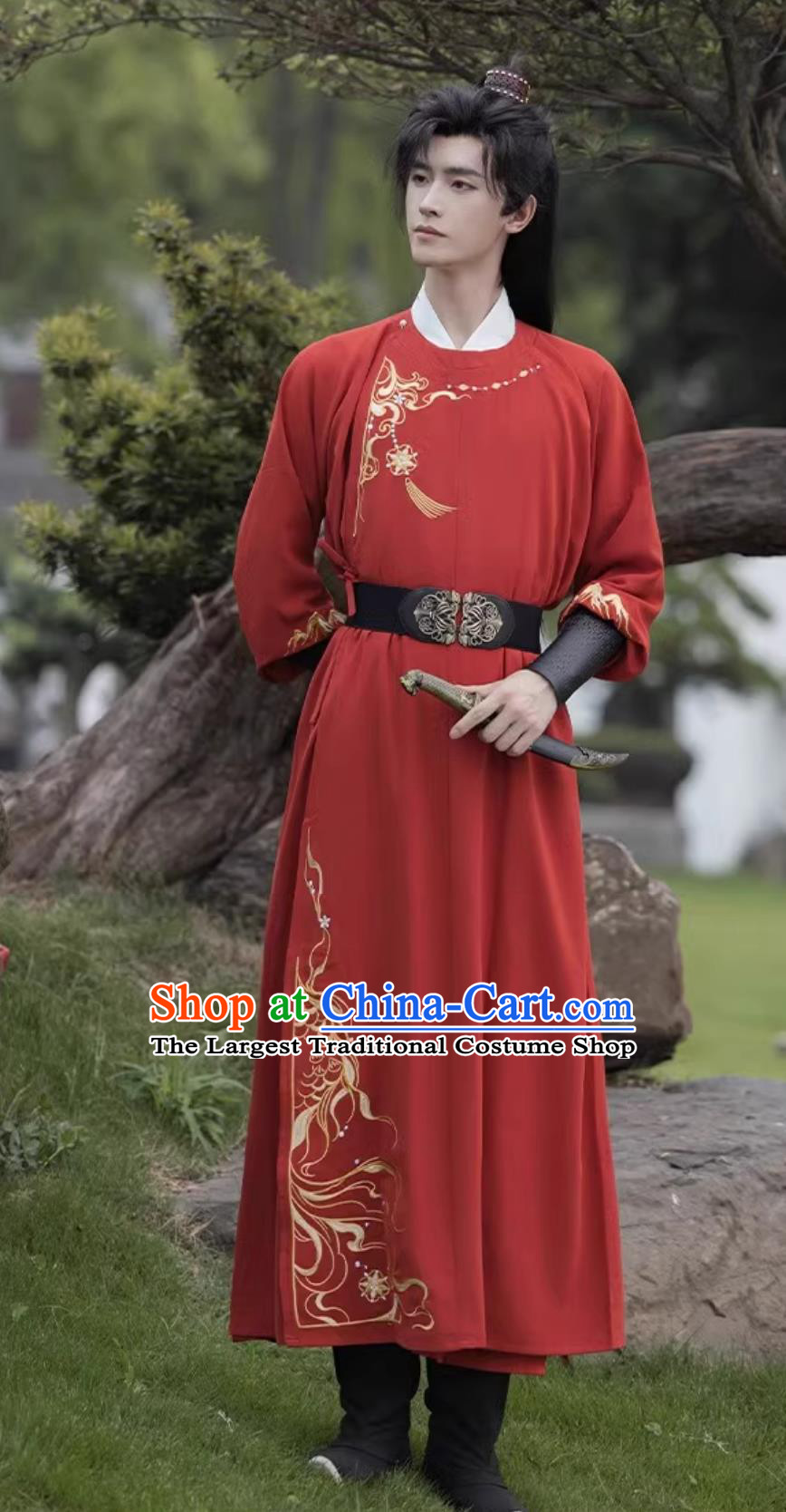 Ancient China Young Hero Clothing China Travel Photography Tang Dynasty Swordsman Costume Traditional Red Hanfu Robe