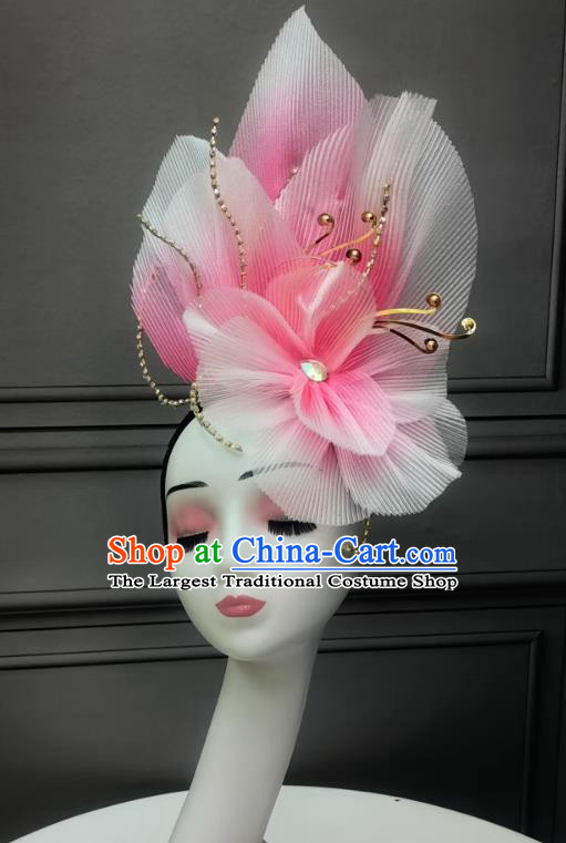 Handmade China Classical Dance Headdress Chinese Opening Dance Pink Flower Headpiece