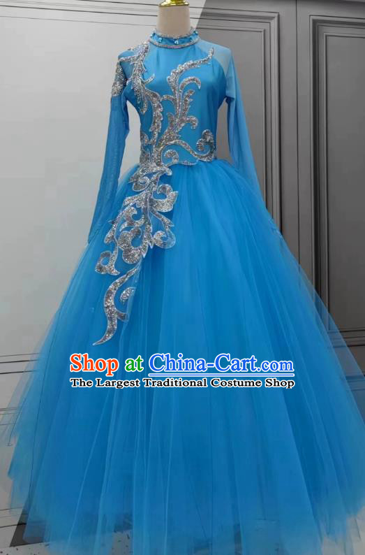 Women Group Dance Blue Dress Christmas Stage Performance Costume Chinese Spring Festival Gala Opening Dance Clothing