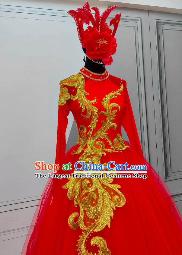 Chinese Spring Festival Gala Opening Dance Clothing Women Group Dance Red Dress Christmas Stage Performance Costume
