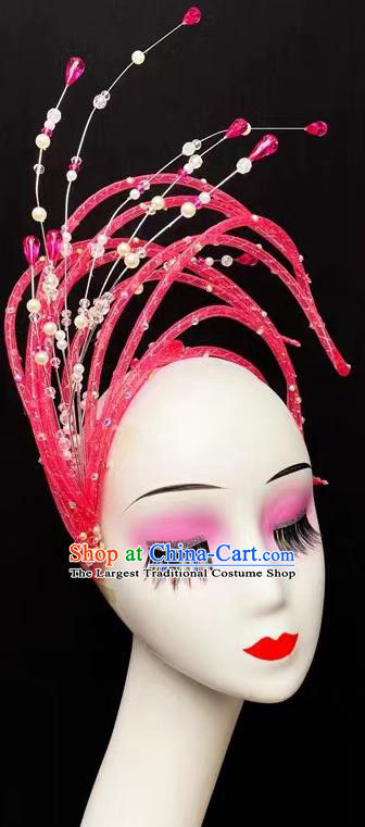 Traditional Stage Performance Hair Jewelry China Opening Dance Headdress Handmade Modern Dance Rosy Sequins Hat