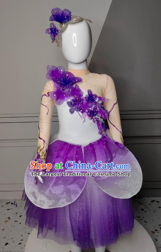 Chinese Spring Festival Gala Opening Dance Clothing China Classical Dance Purple Dress Children Stage Performance Costume