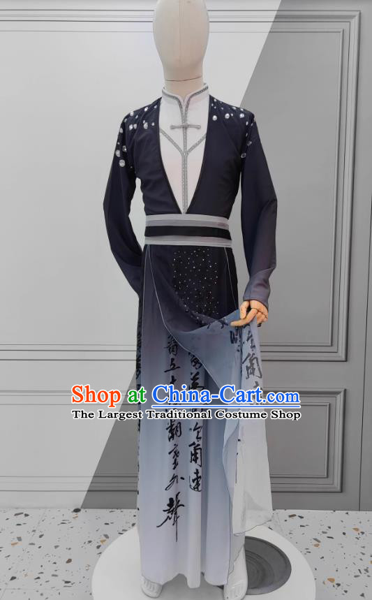 Men Stage Performance Costume Chinese Classical Dance Ink Painting Clothing China Fan Dance Outfit