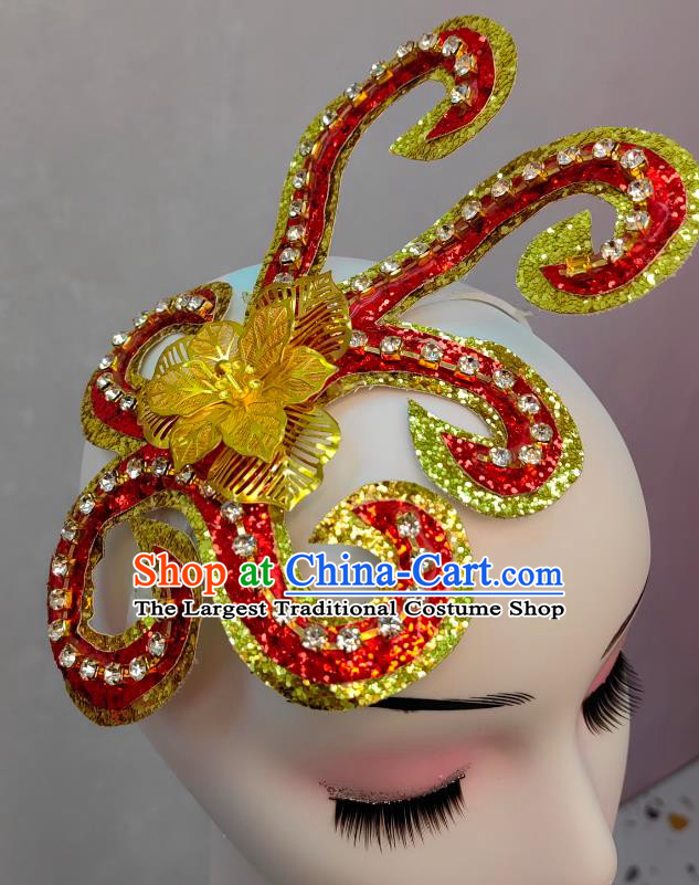 Top Stage Performance Headwear Handmade Yangko Dance Red Headpiece Chinese Folk Dance Hair Jewelry