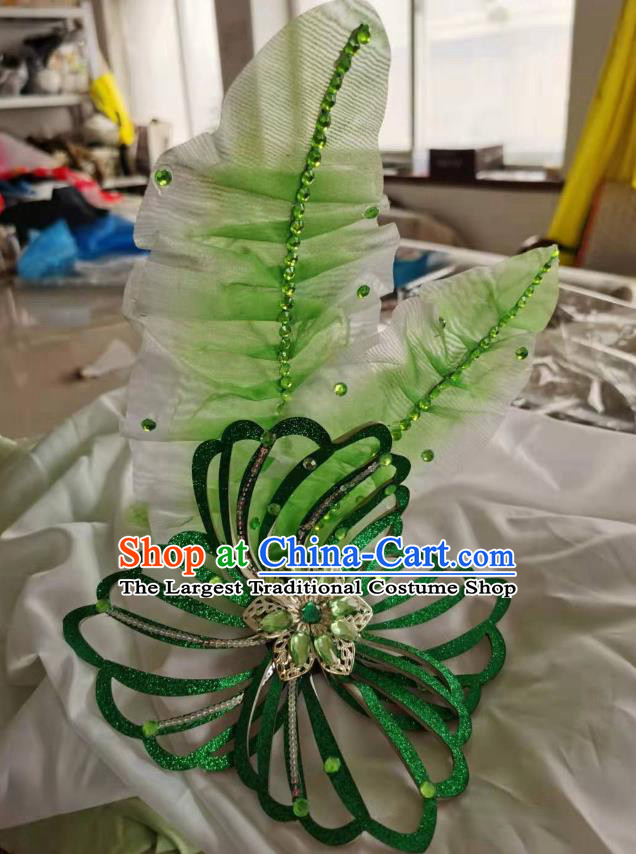 Chinese Spring Festival Gala Opening Dance Hair Jewelry Top Stage Performance Headwear Handmade Yangko Dance Green Leaf Headpiece