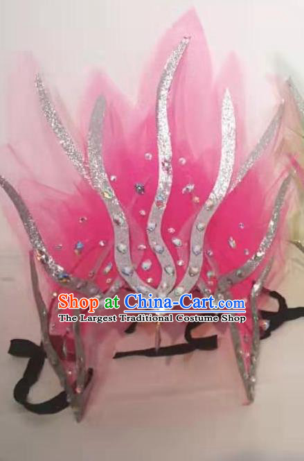 Top Stage Performance Headwear Handmade Modern Dance Pink Fire Headpiece Chinese Spring Festival Gala Opening Dance Hair Jewelry