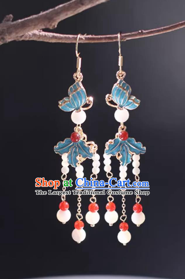 Ancient China Empress Earrings Traditional Ming Dynasty Cloisonn Butterfly Eardrops Chinese Hanfu Tassel Ear Jewelries