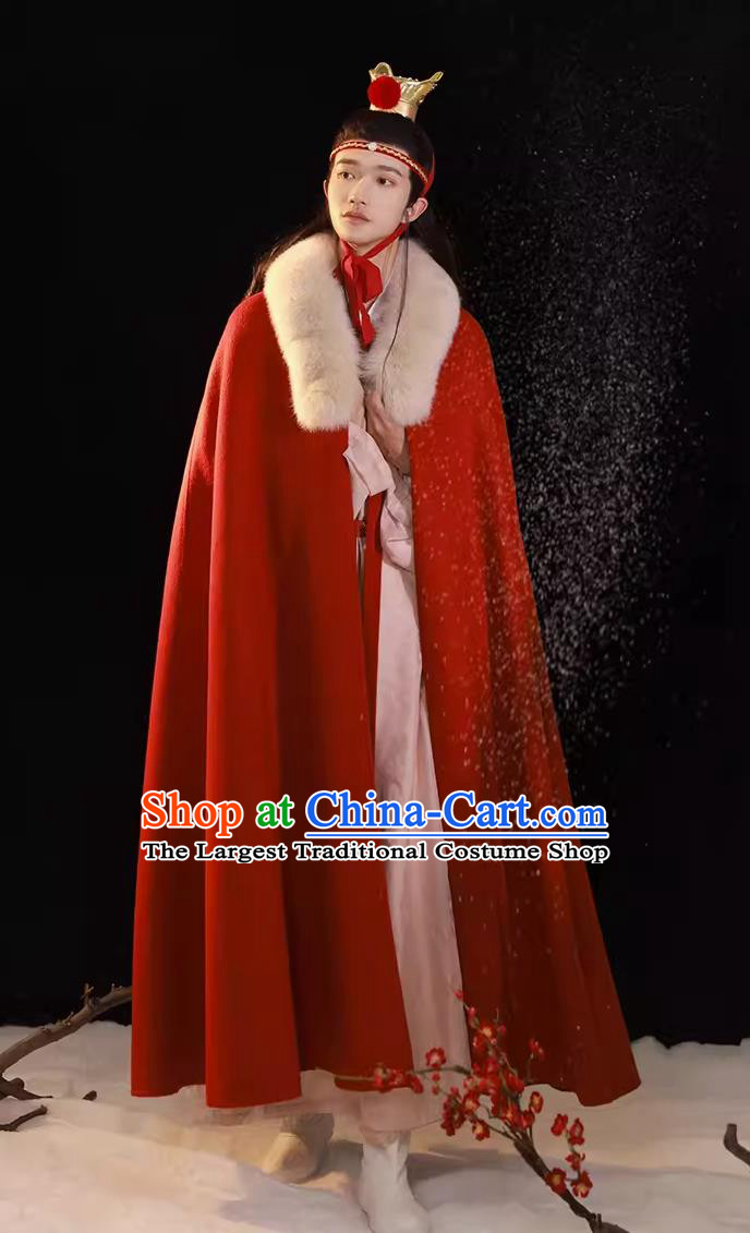 Ancient China Royal Prince Clothing China Traditional Male Hanfu Winter Cape Chinese Ming Dynasty Childe Jia Baoyu Red Cloak