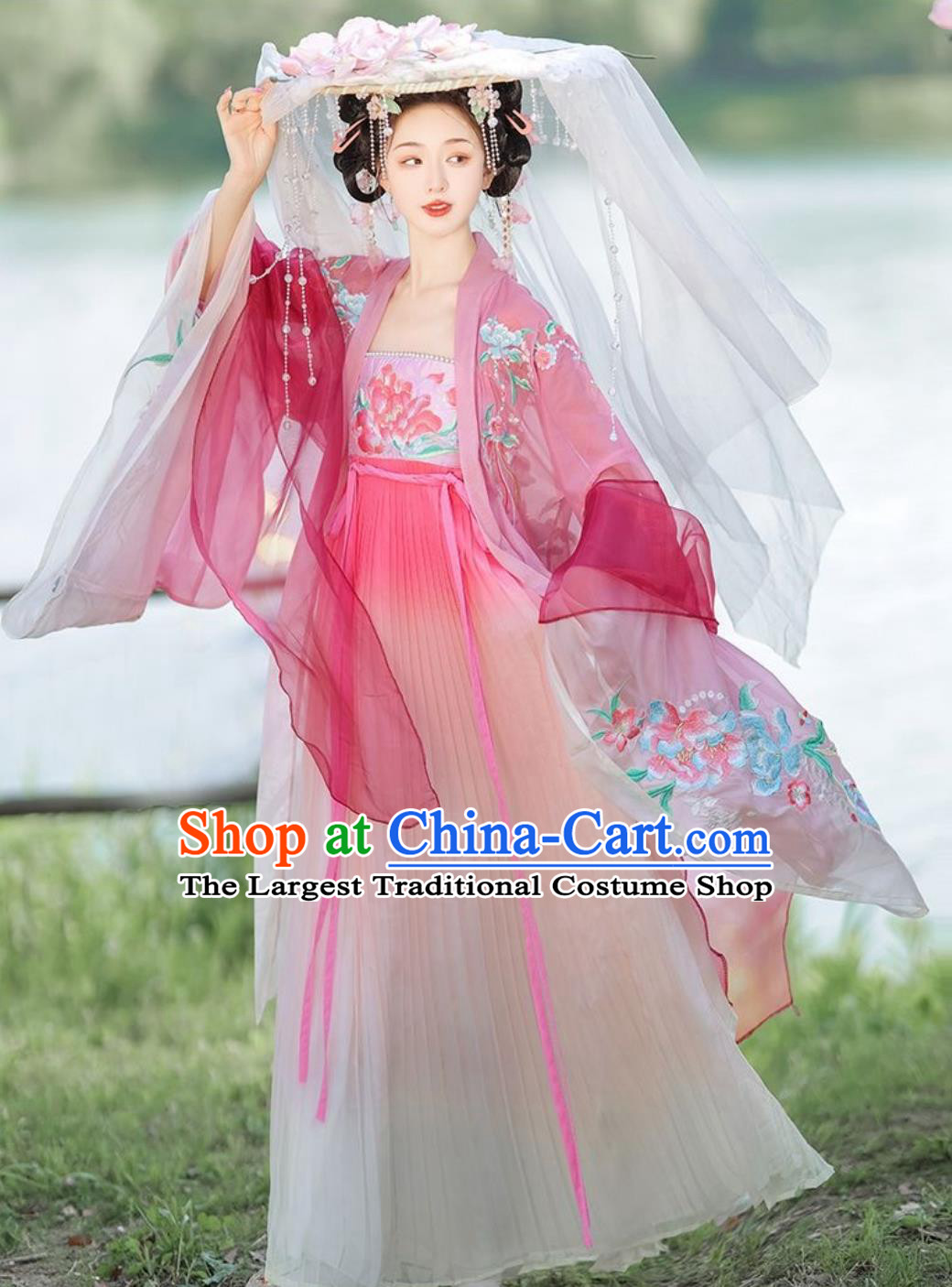 Chinese Tang Dynasty Royal Princess Costume Ancient China Woman Clothing Traditional Hanfu Pink Hezi Dress Complete Set