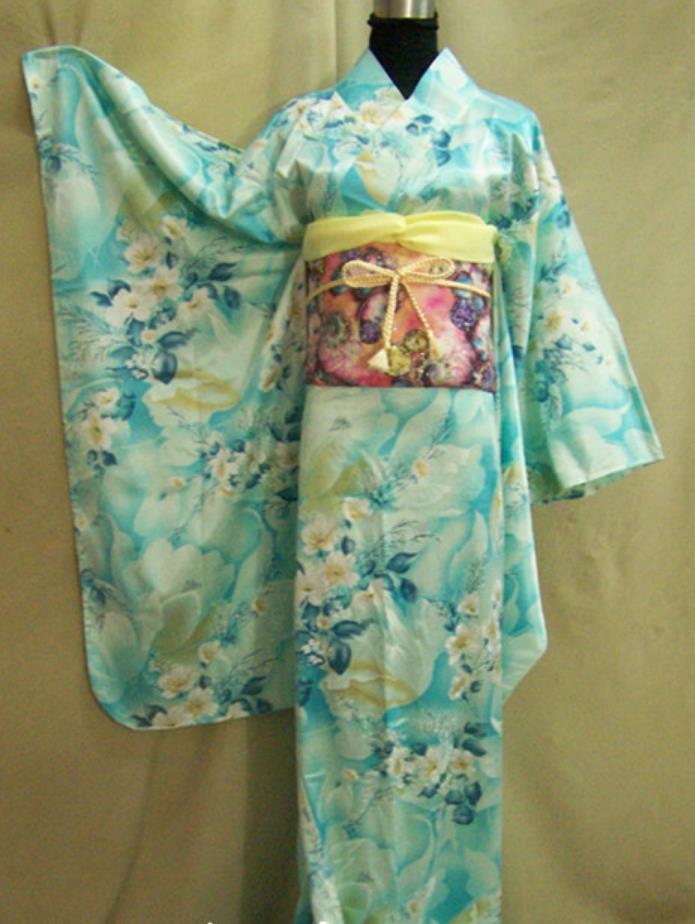 Japan Women Formal Attire Traditional Blue Furisode Kimono Japanese National Clothing