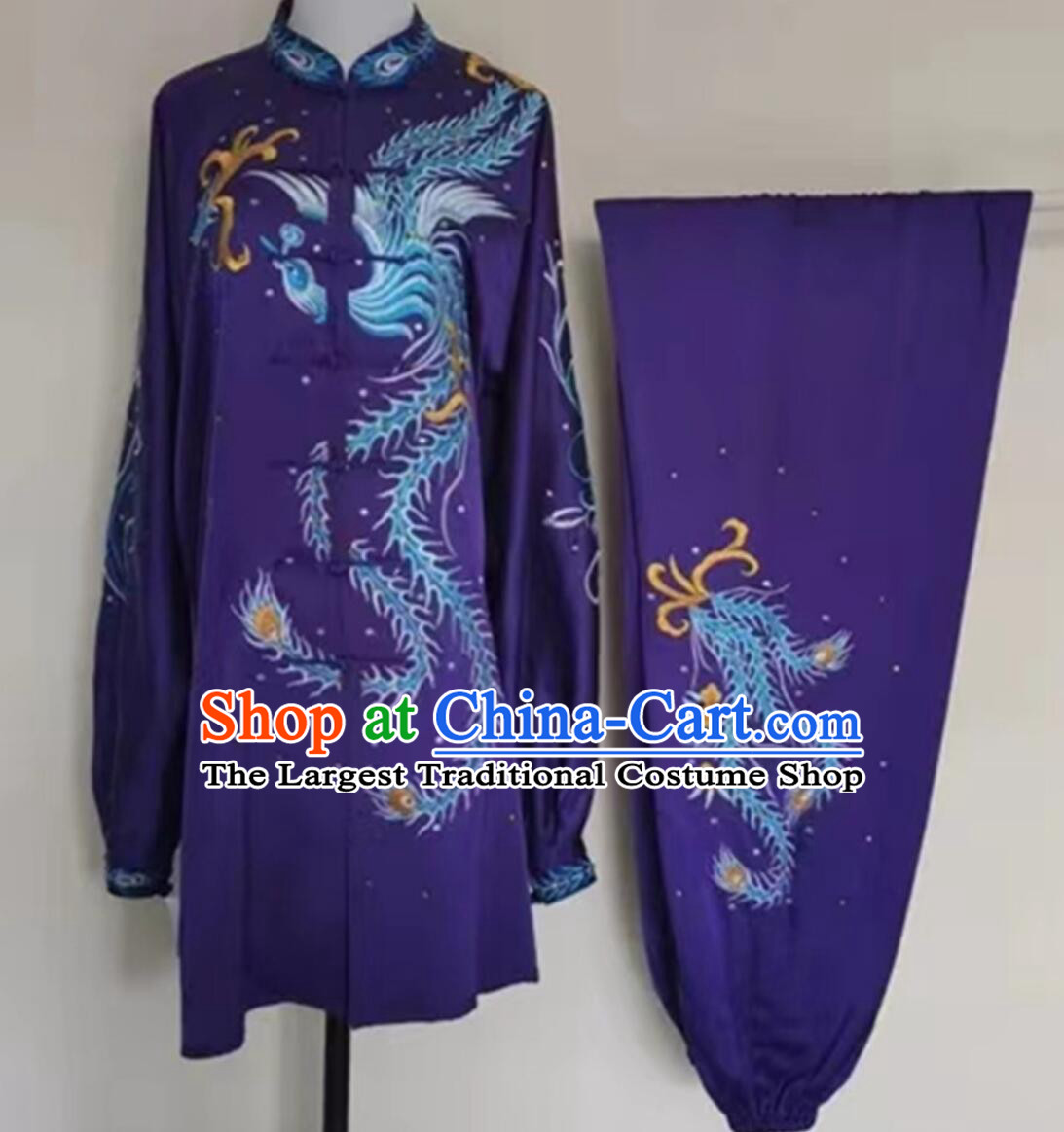 China Tai Chi Tournament Suit Female Tai Ji Training Clothing Martial Arts Embroidered Phoenix Purple Uniform