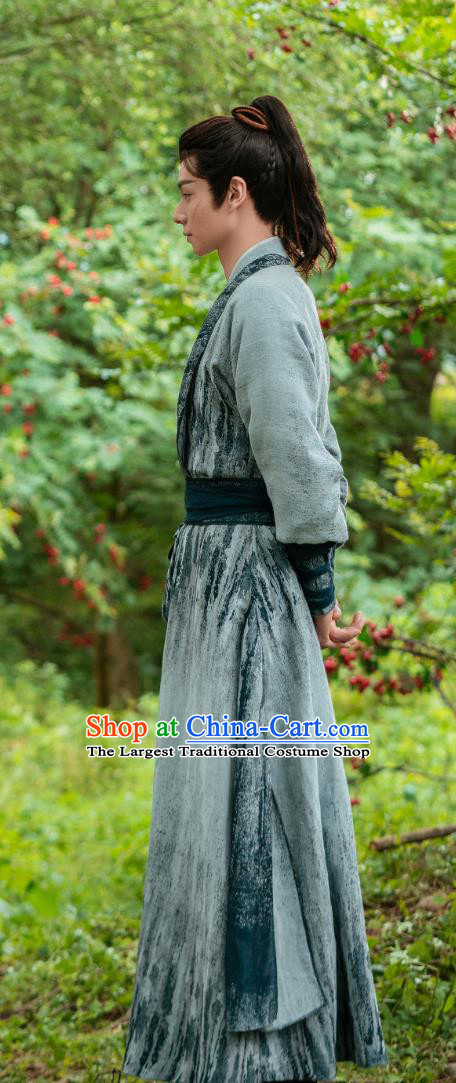 Ancient China Young Hero Clothing Traditional Hanfu Chinese TV Series Blossoms in Adversity Swordsman Gu Yan Xi Grey Costume