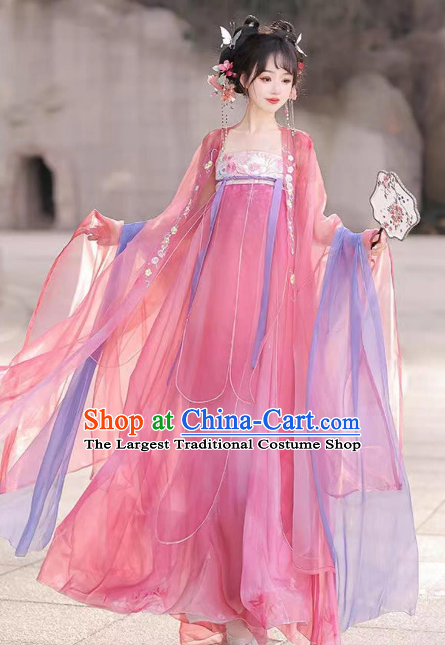 Chinese Tang Dynasty Young Lady Dress Ancient China Princess Clothing Traditional Pink Hanfu